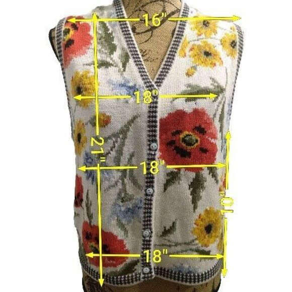 portraits by northern isles Ivory Floral Contrast Trim Knitted Vest Size‎ M - Picture 4 of 6